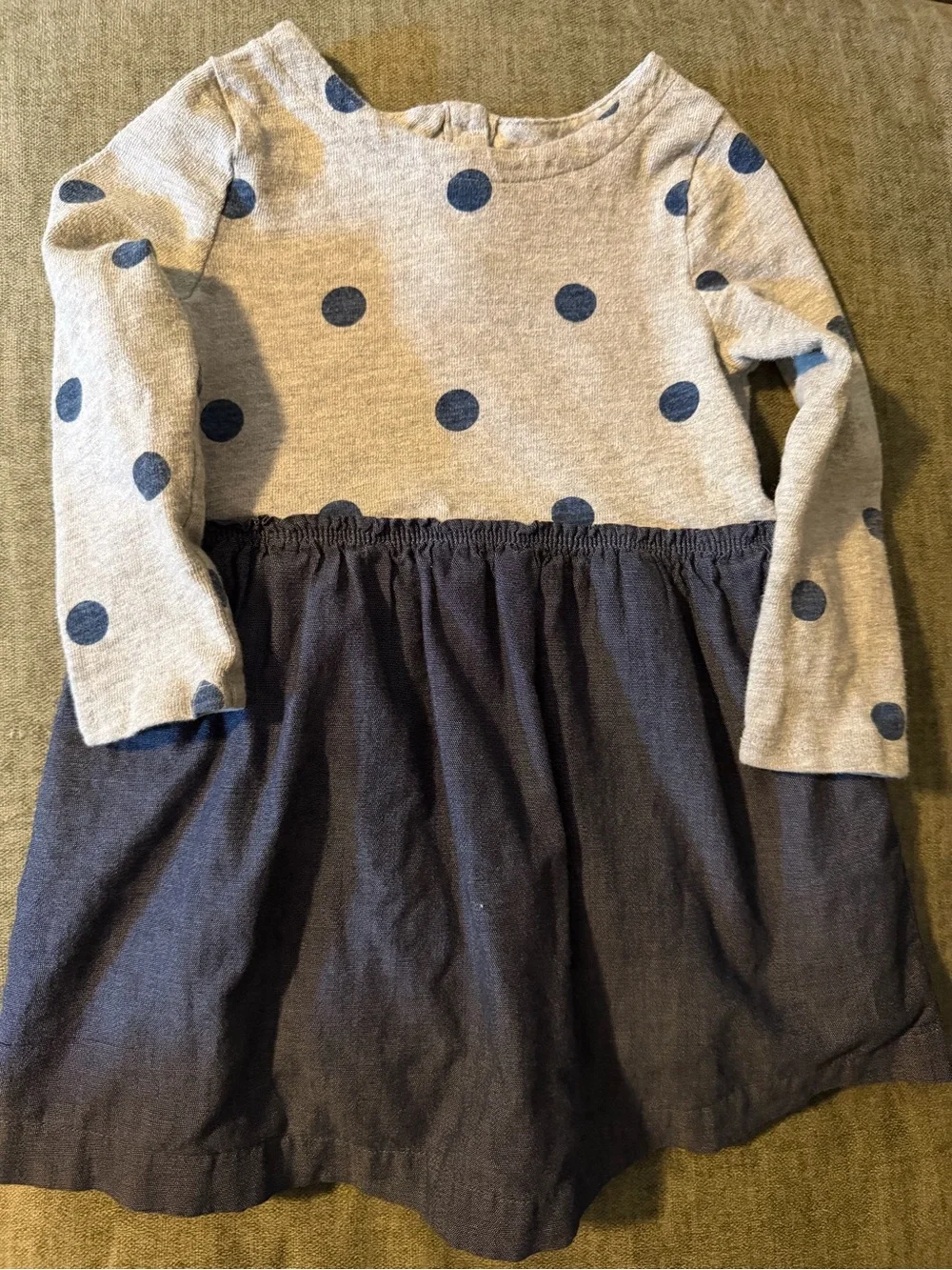 GAP Grey Top with Navy Polka Dots and Navy Skirt Dress